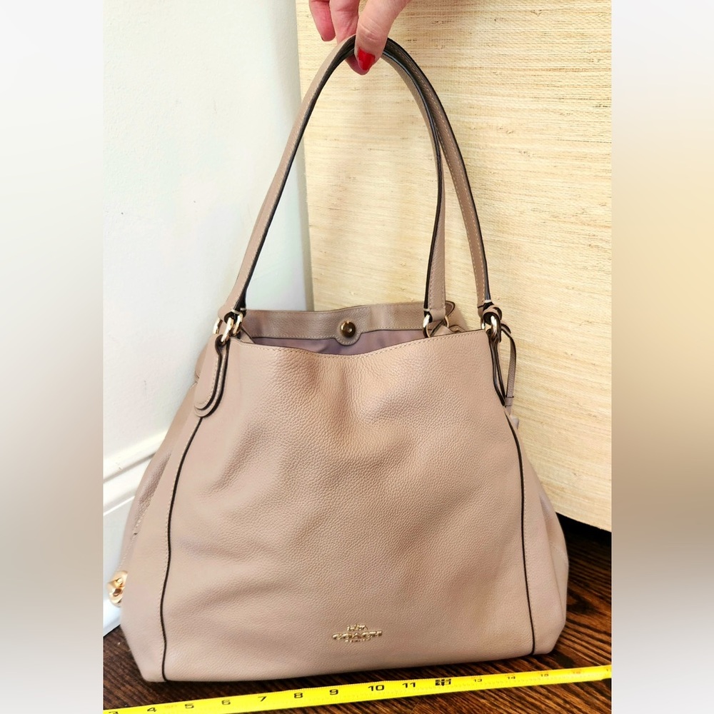 Coach Womens Edie Shoulder Bag Pebbled Leather Beige Authentic
